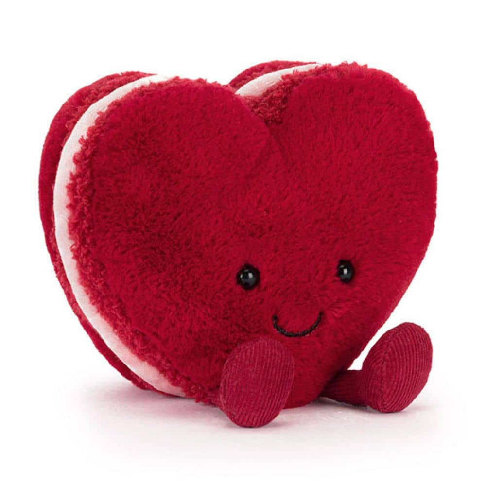 Jellycat Mackaroni Herz, weiche Kuscheltier mit niedlichem Gesicht und roten Farben