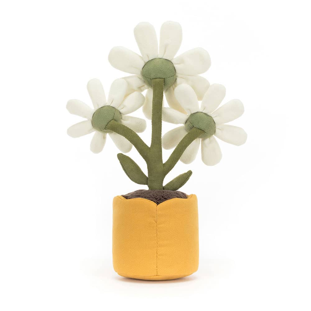 Jellycat Plüsch Gänseblümchen in einem gelben Topf mit drei lächelnden Blumen für Kinder