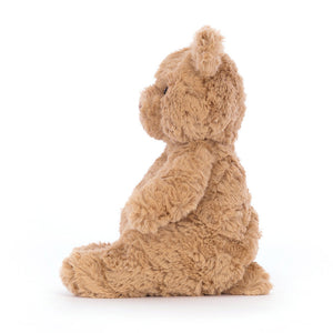 Plüschbär Jellycat – Bartholomew 14 cm sitzender weicher brauner Kuschelbär von der Seite