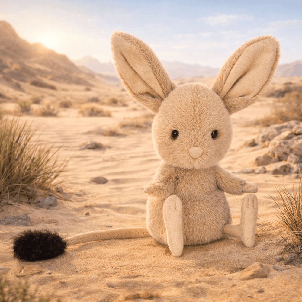 Jellycat Wüstenspringer Plüschfigur in Braun mit langen Ohren und weichem Körper