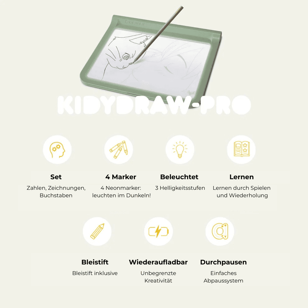 Leuchttafel Kidydraw Pro in Grün mit beleuchtetem Zeichenbereich für kreative Zeichnungen
