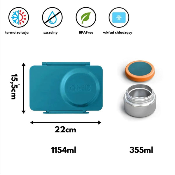 Lunchbox mit Thermosbehälter OmieBox Up Teal Green mit Isolation und BPA-freiem Material