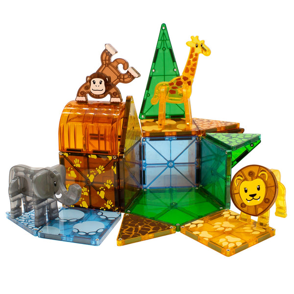 MAGNA-TILES Magnetbausteine Safari Tiere Set mit bunten Tieren und geometrischen Formen zum Spielen