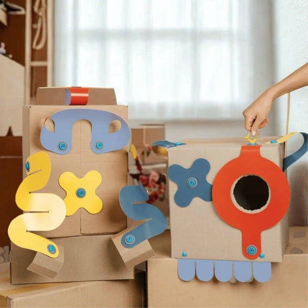 Makedo kreatives Formenset für Kinder mit bunten Teilen zum Basteln und Gestalten von Kartonfiguren