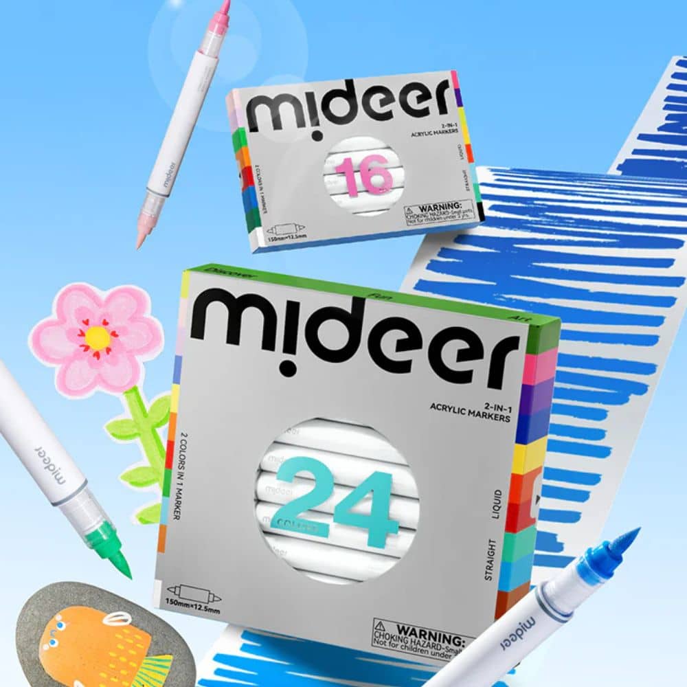 Mideer Acrylmarker Set 24 Farben in einem praktischen 2-in-1 Marker-Design