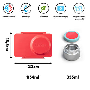 Lunchbox mit Thermosbehälter OmieBox Up Cherry Pink mit isolierendem Behälter und BPA-freiem Material