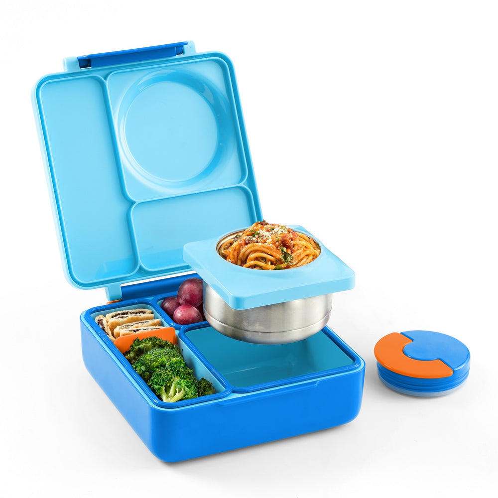 Lunchbox mit Thermoskanne OmieBox – Blue Sky in Blau mit mehreren Fächern und Edelstahl-Thermoeinsatz
