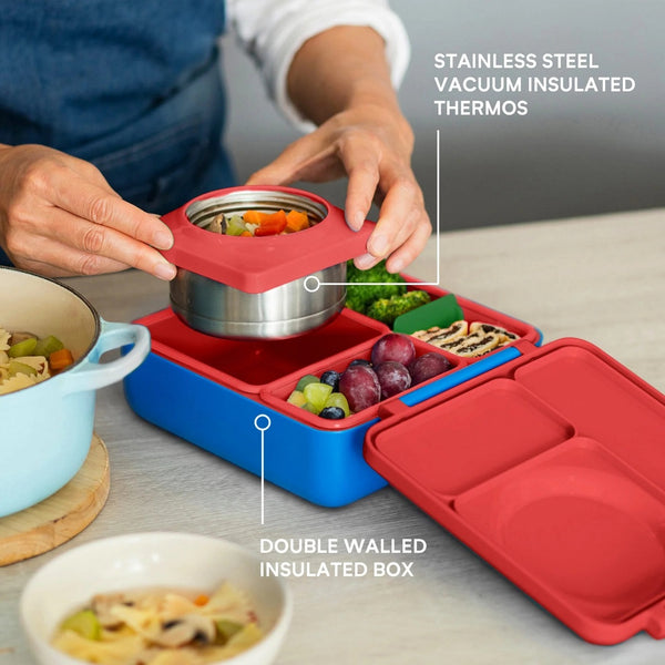 Lunchbox mit Thermosbehälter OmieBox – Scooter Red auslaufsicher mit vakuumisoliertem Edelstahl-Thermosbehälter
