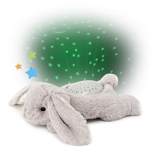Plüsch-Baby-Projektor in Form eines grauen Hasen mit Sternenhimmel-Projektion für Babys