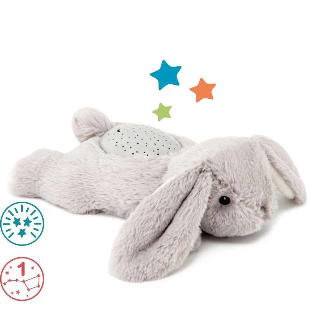 Plüsch-Baby-Projektor in Form eines grauen Hasen mit Sternenhimmel-Projektion für Babys