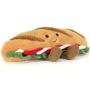 Jellycat Plüsch Baguette Caprese mit lächelndem Gesicht und bunten Details für Kinder