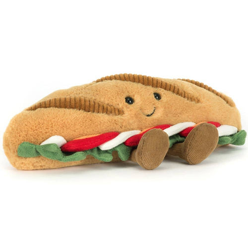 Jellycat Plüsch Baguette Caprese mit lächelndem Gesicht und bunten Details für Kinder