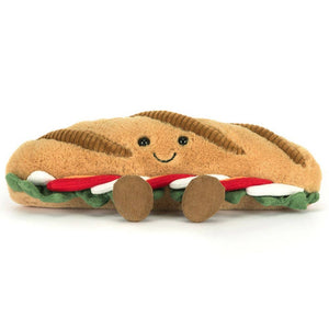 Jellycat Plüsch Baguette Caprese mit fröhlichem Gesicht und bunten Zutaten