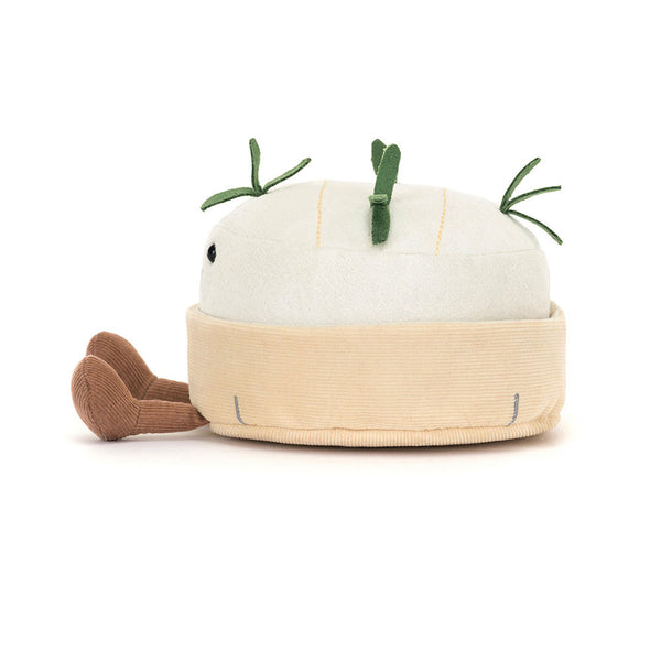 Jellycat Plüsch-Camembert 13 cm weiche Kuschelspielzeug mit kleinem grünen Blatt und braunen Füßen
