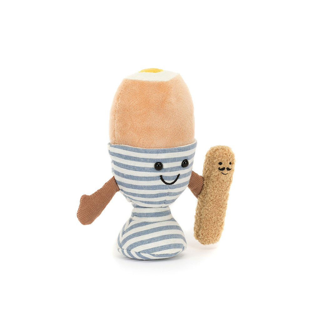 Jellycat Plüsch Ei im Glas mit fröhlichem Gesicht und einem knuddeligen Löffel