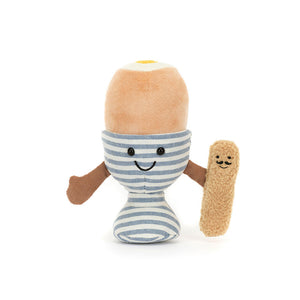 Jellycat Plüsch Ei im Glas mit fröhlichem Gesicht und einem knuddeligen Löffel