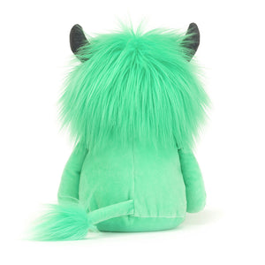 Jellycat Plüsch-Kobold Minze 42 cm von hinten mit grünem Fell und schwarzen Hörnern