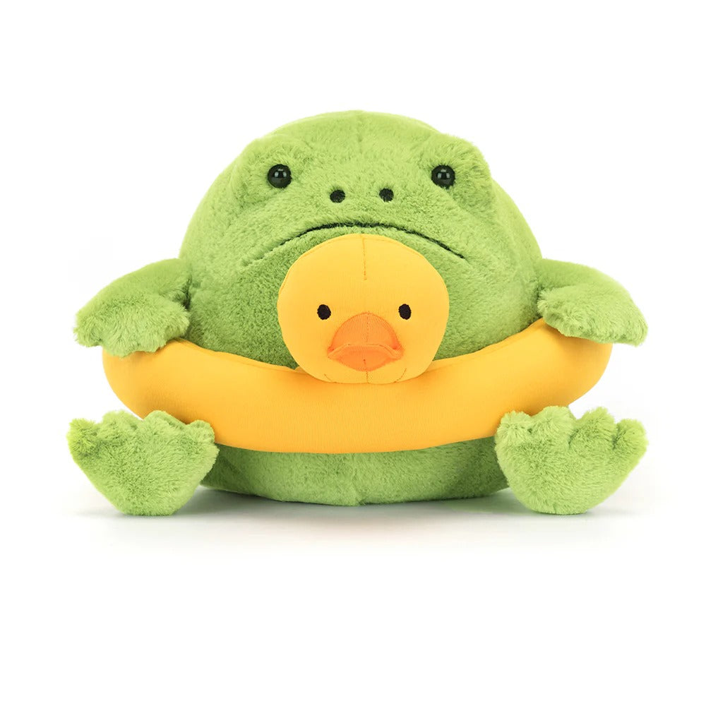 Plüsch-Regenfrosch Ricky mit Entchen zum Schwimmen 18 cm von Jellycat, weiches Kuscheltier