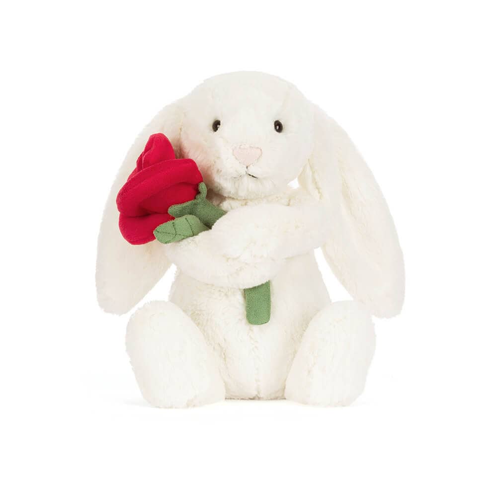 Jellycat Plüschhase mit einer roten Rose, perfekt zum Kuscheln und Schenken