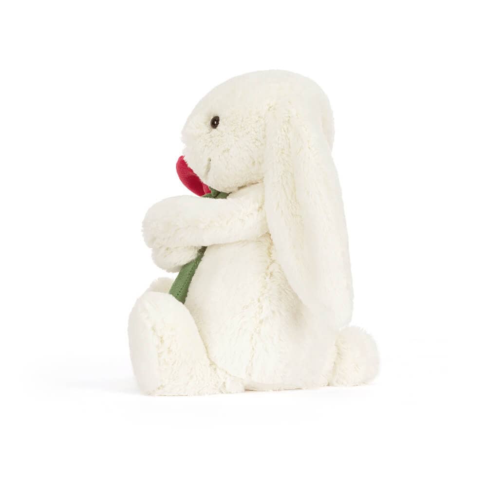 Jellycat Plüschhase mit einer roten Rose, perfekt zum Kuscheln und Schenken