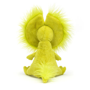 Jellycat Plüsch-Dinosaurier – Dilophosaurus 27 cm in gelb grün mit flauschigen Details von hinten