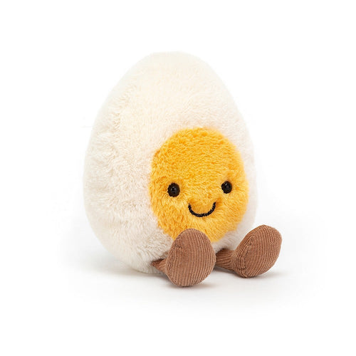 Jellycat Plüsch-Ei mit fröhlichem Gesicht 14 cm weiches Kuscheltier mit braunen Füßen