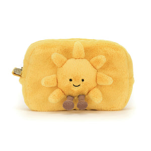 Jellycat Plüsch-Federtasche, Schminktasche - Lächelnder Sonnenschein 19 cm in gelb mit Gesicht und weichem Material