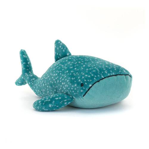 Plüsch Walhai Gobfrey 40 cm von Jellycat, weiches Kuscheltier in Blau mit weißen Punkten