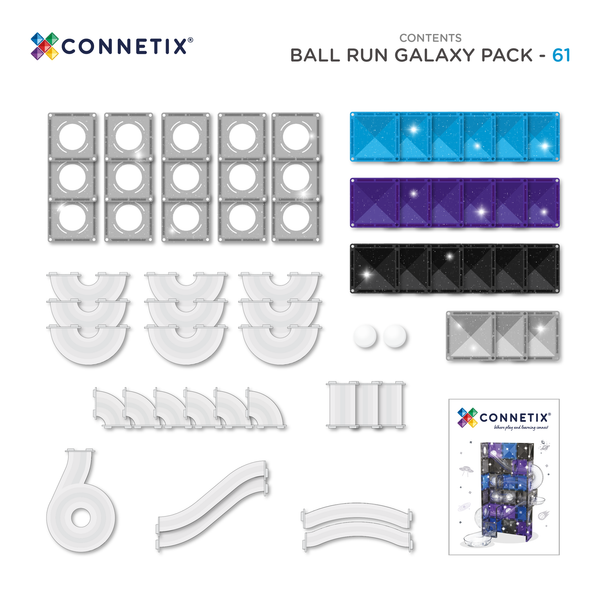 Magnetische Bausteine Kugelbahn – Galaxy Ball Run Pack (61 Teile)
