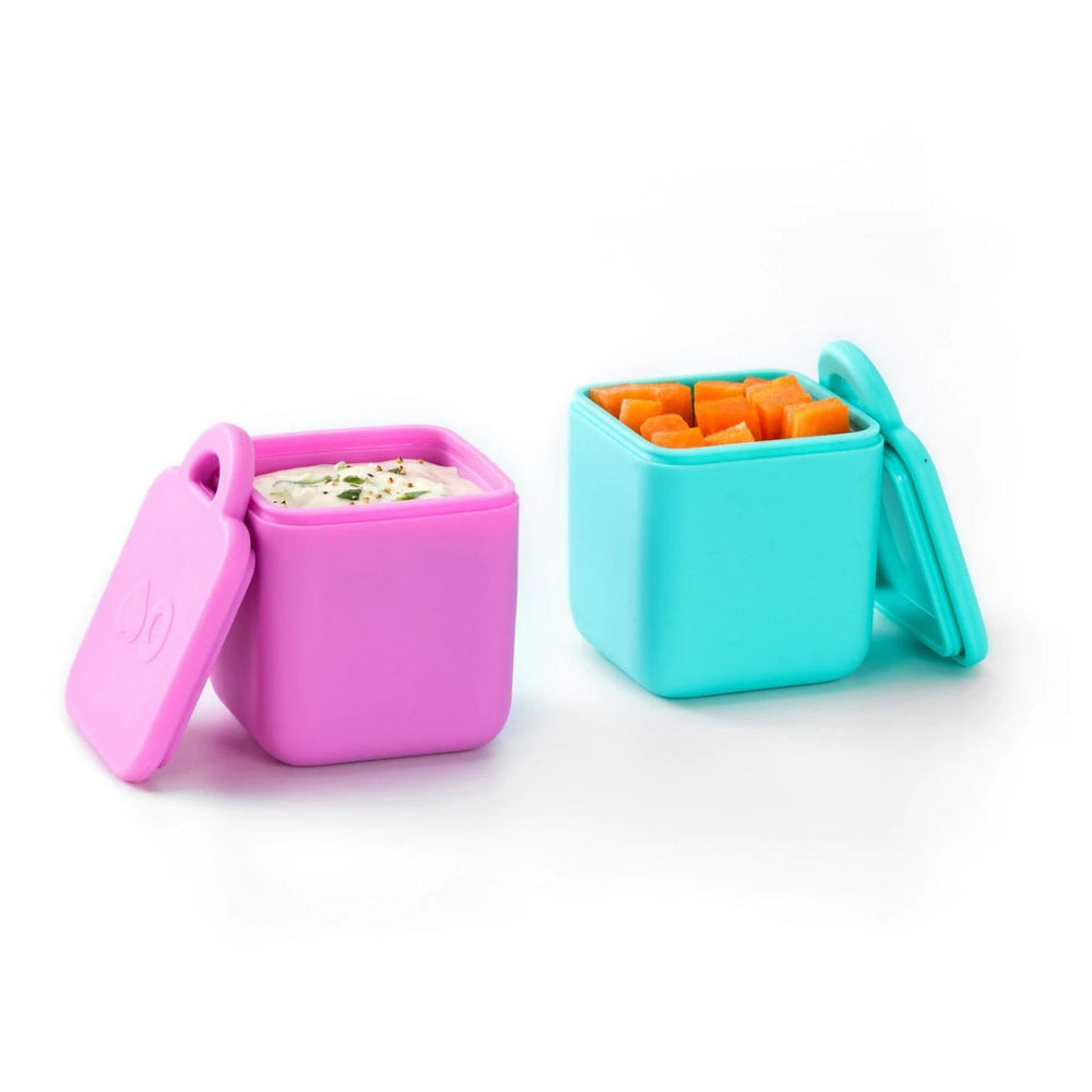 Zwei luftdichte Behälter für die Lunchbox OmieDip – Pink Teal