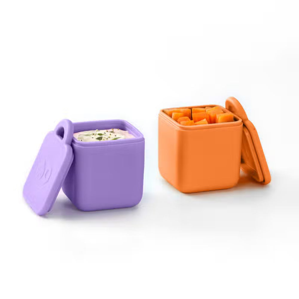 Zwei luftdichte Behälter für die Lunchbox OmieDip – Purple Orange