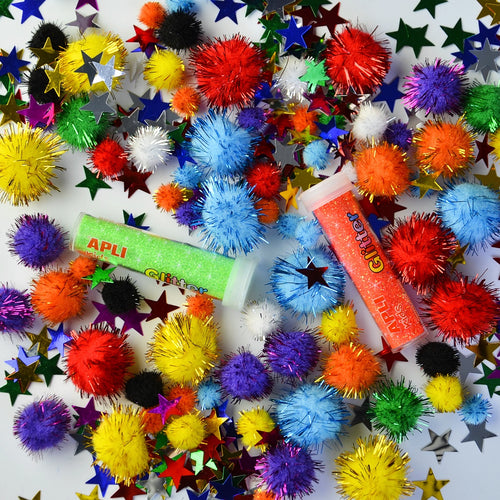 Set mit sensorischen Accessoires – Pompons, Sterne, Glitzer - Tublu.de