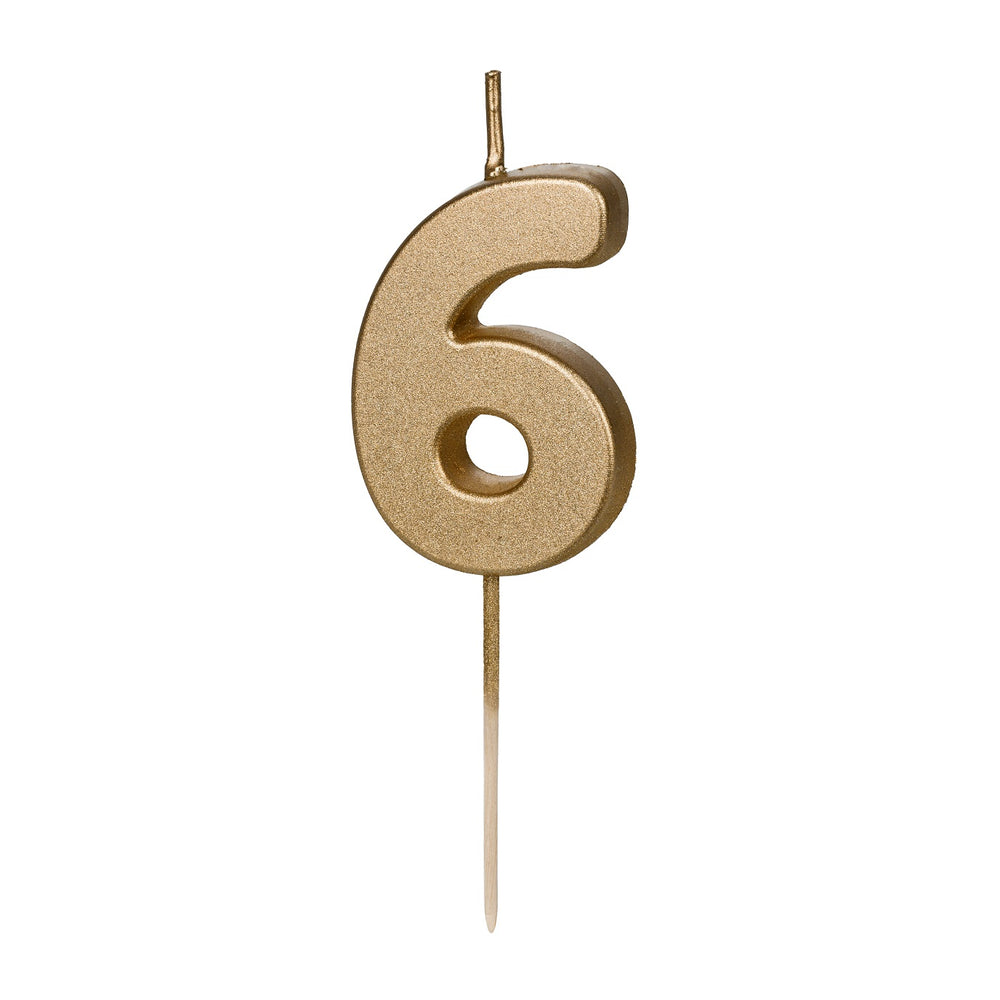 Geburtstagskerze 4,5 cm – Zahl 6 goldfarben