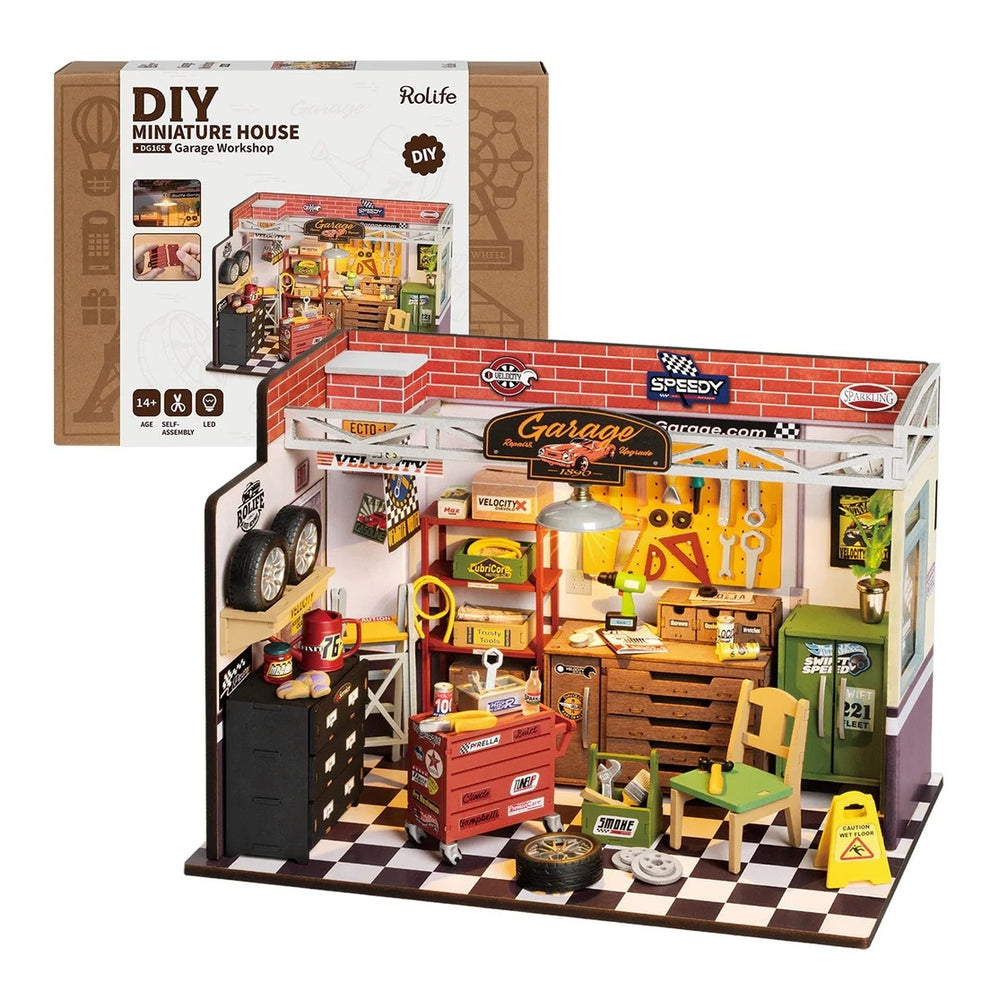 Holzbausatz mit LED Autowerkstatt