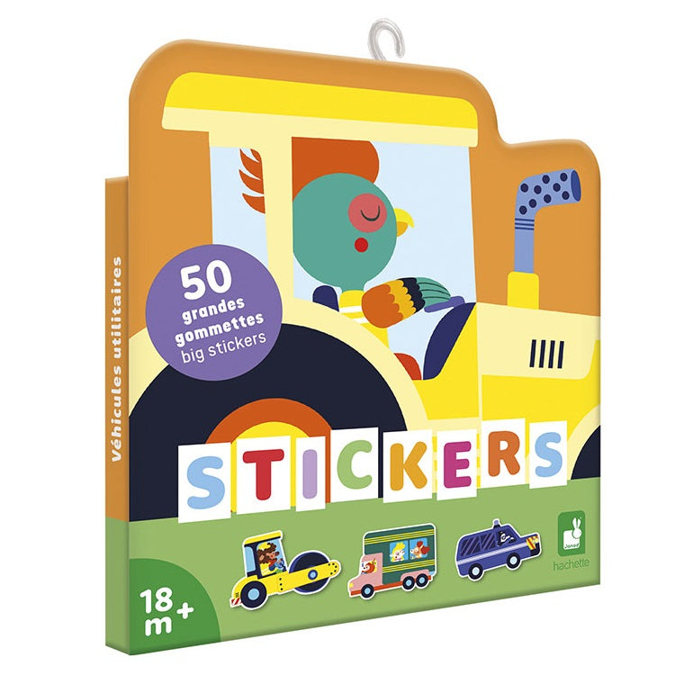 Duże naklejki wielorazowe 18m+ Janod - Pojazdy 50 szt. - Tublu.de