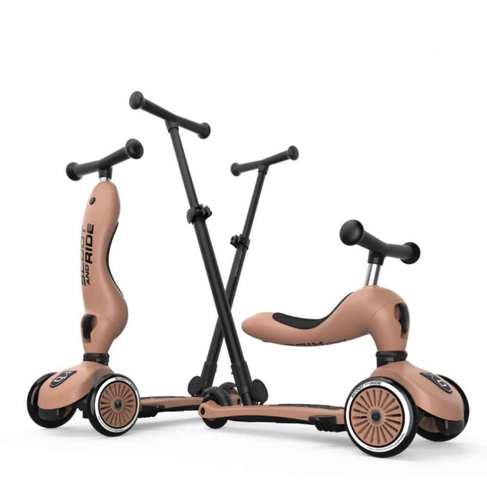 Jeździk i hulajnoga z rączką do prowadzenia Highwaykick 1 Push and Go 2w1 SCOOTANDRIDE 1-5 lat - Mocha