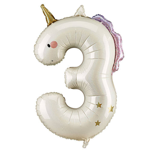 Folienballon 93 cm – Zahl 3 Einhorn
