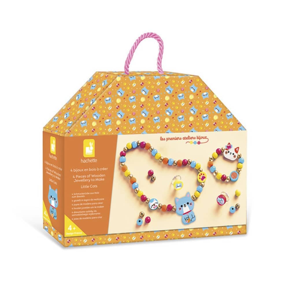 Kreativset zum Basteln von Holzschmuck – 4 Anhänger Kleine Kätzchen 4+