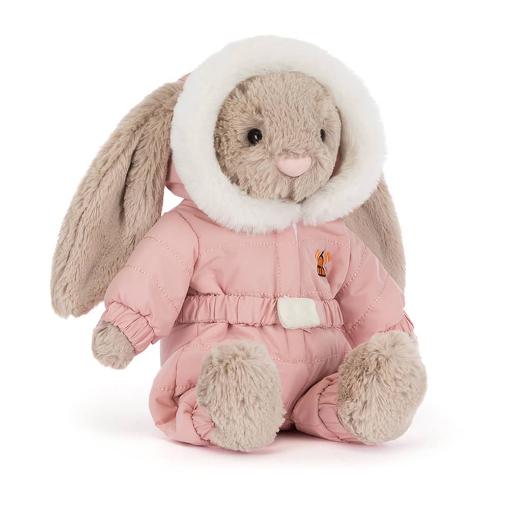 Jellycat plüschhase in pinkem Overall mit Kapuze, ideal zum Kuscheln und Spielen