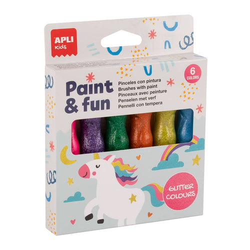 Farben mit Pinsel-Tube - Glitzerfarben, 6 Stück