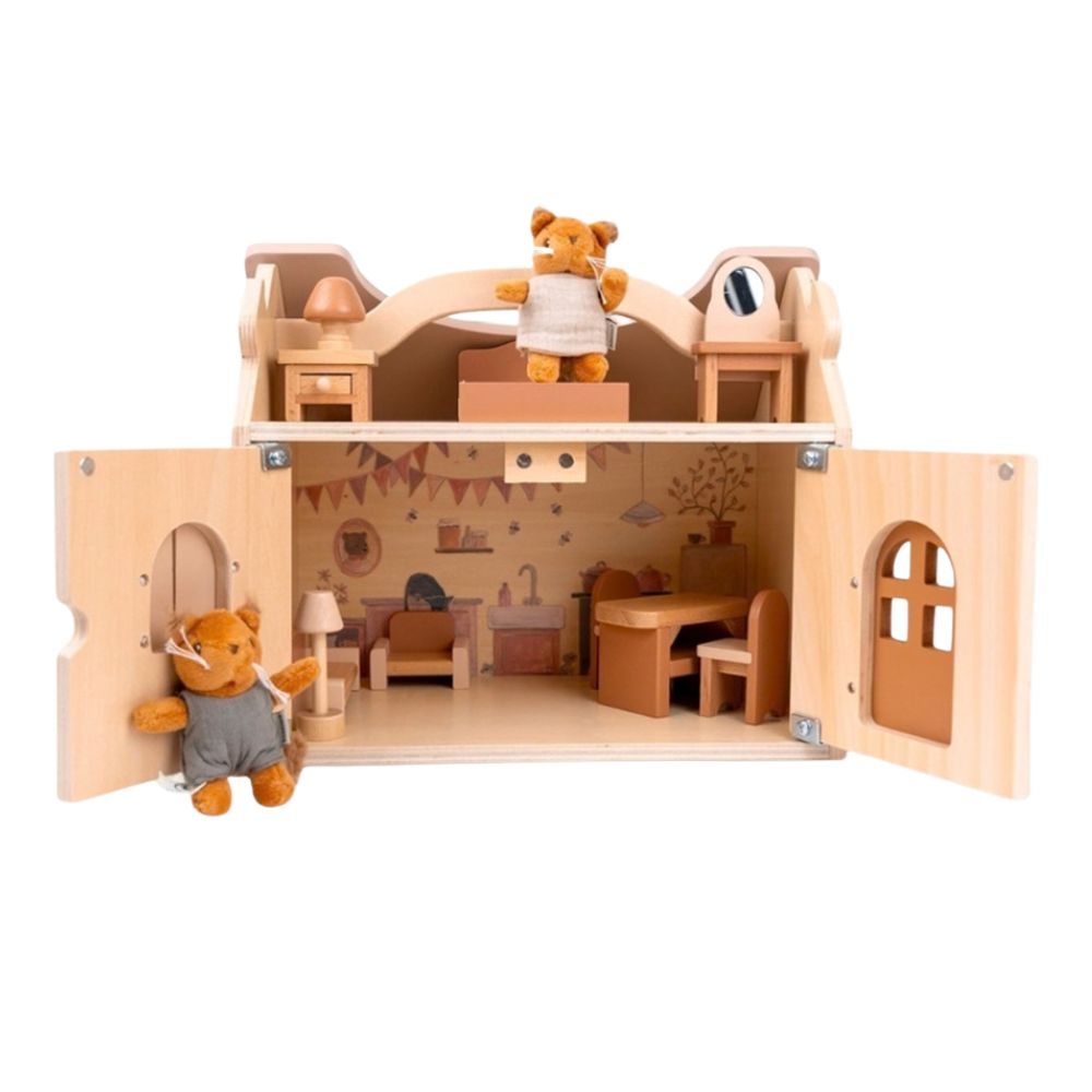 Holz-Puppenhaus - Puppenhaus mit Eichhörnchen (22 x 28 x 32 cm)