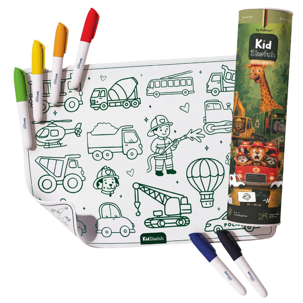 Kid Sketch Silikon-Malunterlage Little Vehicles mit Markern und Verpackungsrolle