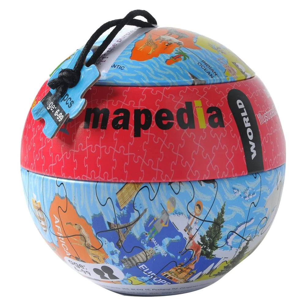 Puzzle in einer Metallkugel – Weltkarte, 100 Teile