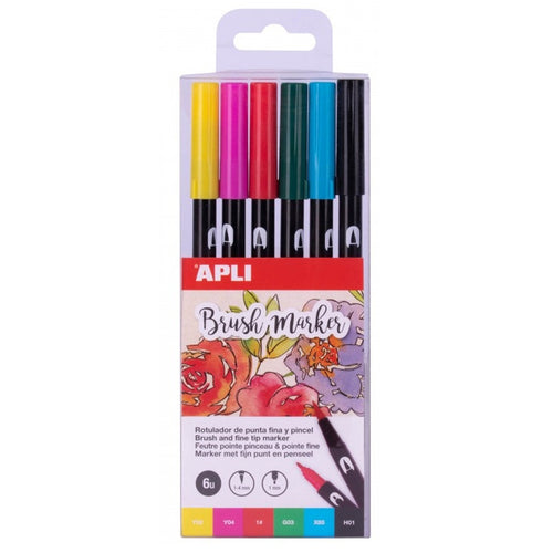 Doppelseitige Brush Marker - 6 Farben - Tublu.de