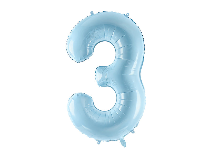 Folienballon 86 cm – Zahl 3 pastellblau