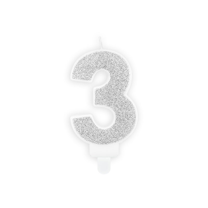 Geburtstagskerze 7 cm – Zahl 3 silber
