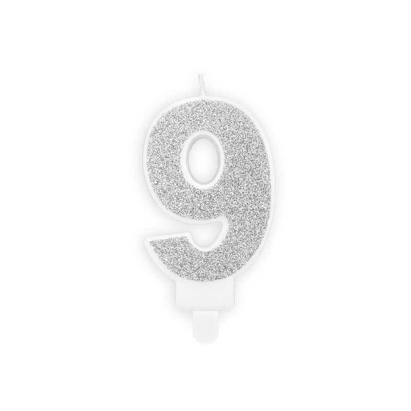 Geburtstagskerze 7 cm – Zahl 9 silber