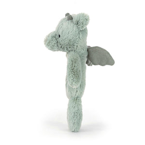 Jellycat Rassel Drache – Mintgrau 18 cm weiche Plüschbabyrassel mit Flügeln