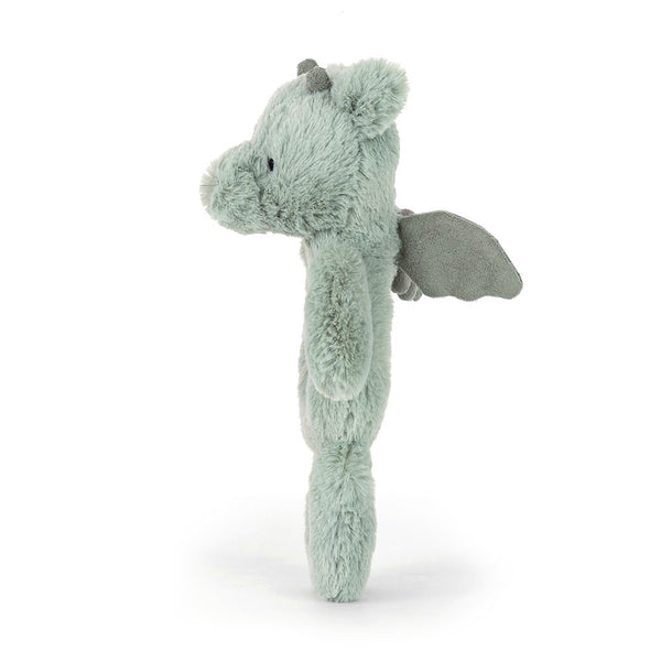 Jellycat Rassel Drache – Mintgrau 18 cm weiche Plüschbabyrassel mit Flügeln