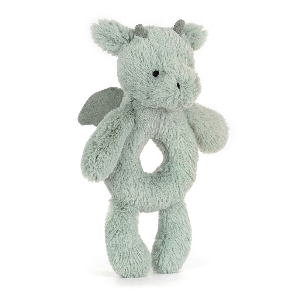 Jellycat Rassel Drache – Mintgrau 18 cm weiche Plüsch Babys-Spielzeug Rassel